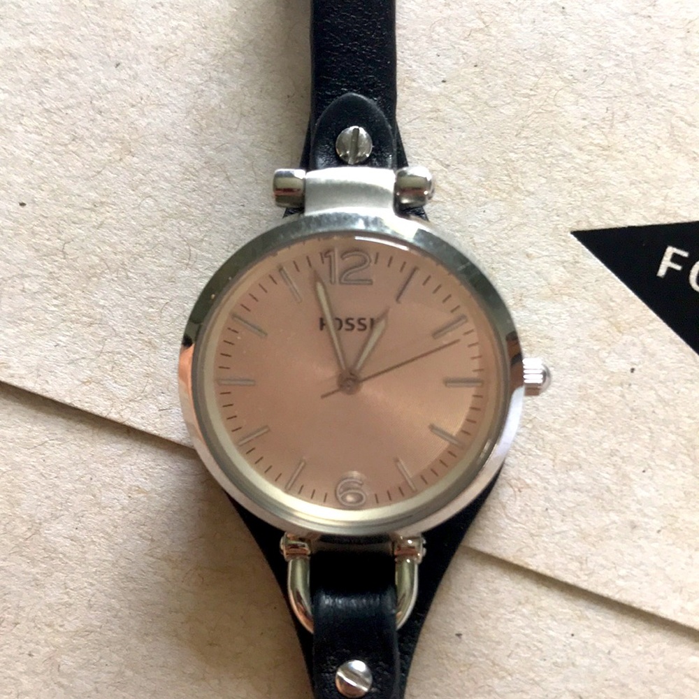 Fossil watch with leather band